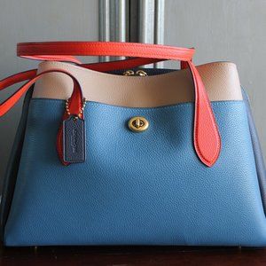 RARE!!!  NWT Coach Lora Carryall In Colorblock In Brass/lake Multi